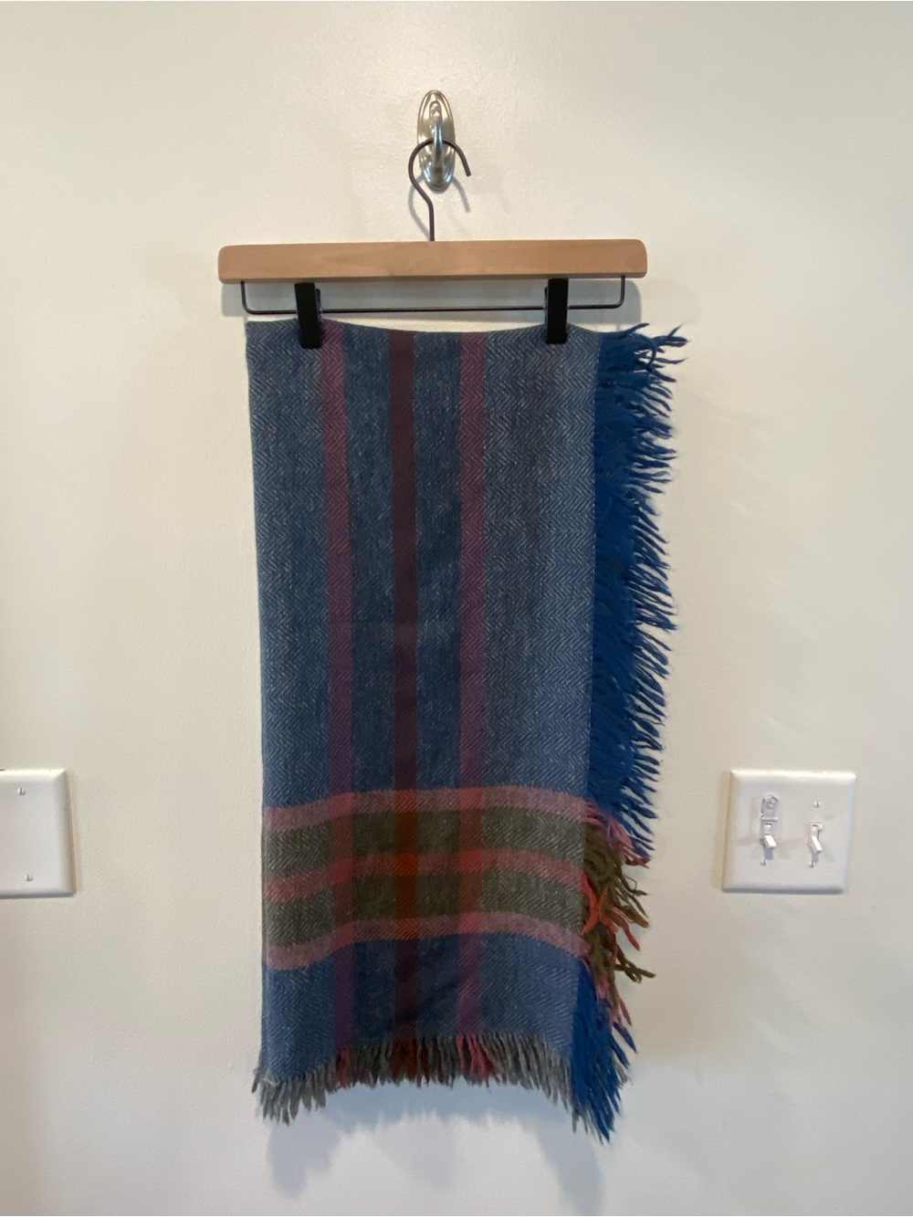 Mary Flaherty 100% lambswool plaid fringed blanket made in Ireland Irish wool